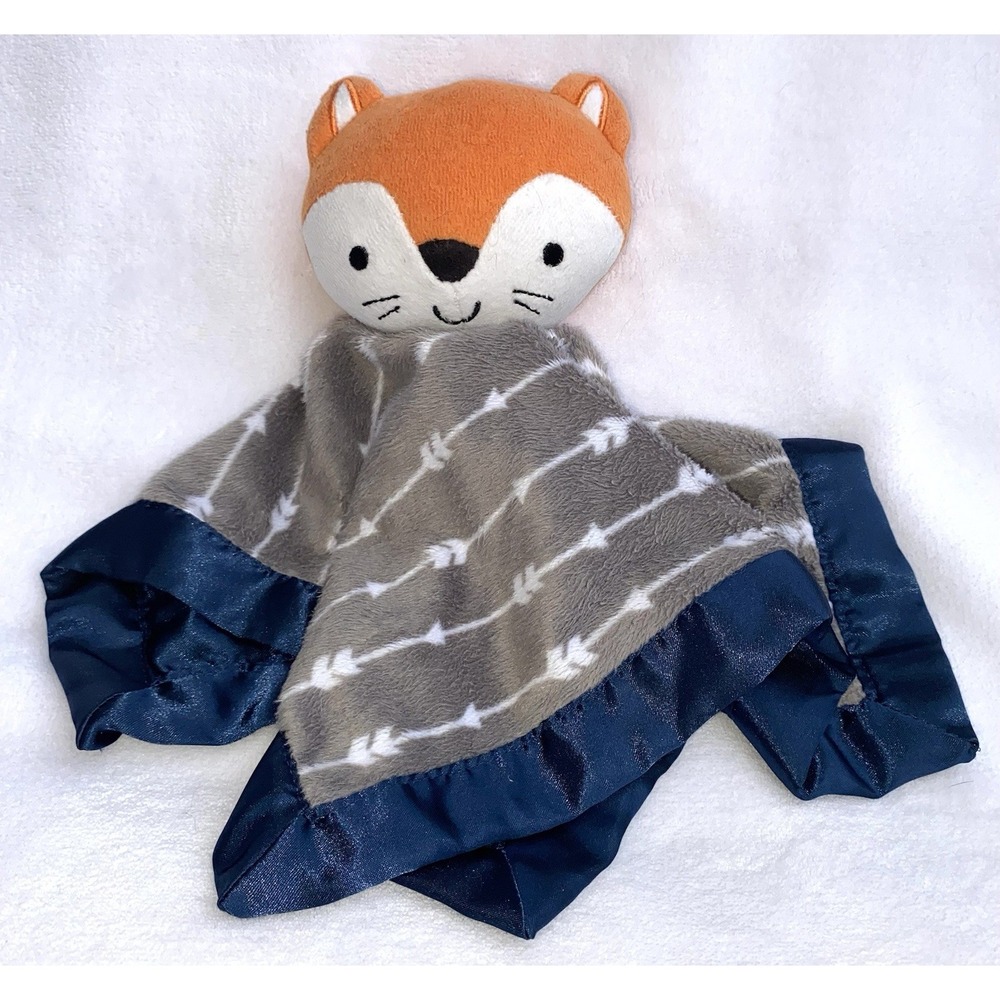 Parent's Choice Lovey Orange Fox Plush Security Blanket Blue with Arrows